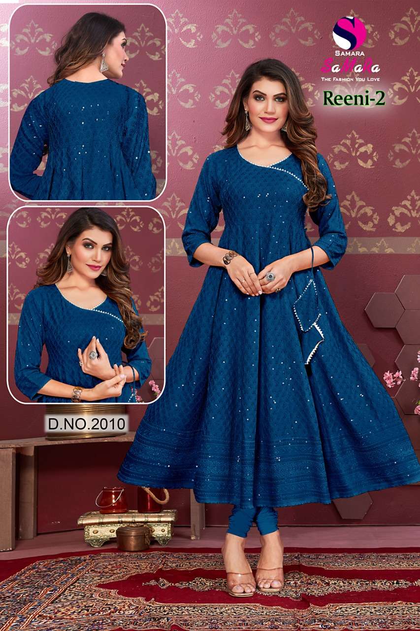 REENI VOL-2 BY SAMARA 2001 TO 2012 SERIES DESIGNER STYLISH FANCY COLORFUL BEAUTIFUL PARTY WEAR & ETHNIC WEAR COLLECTION RAYON WITH WORK KURTIS AT WHOLESALE PRICE