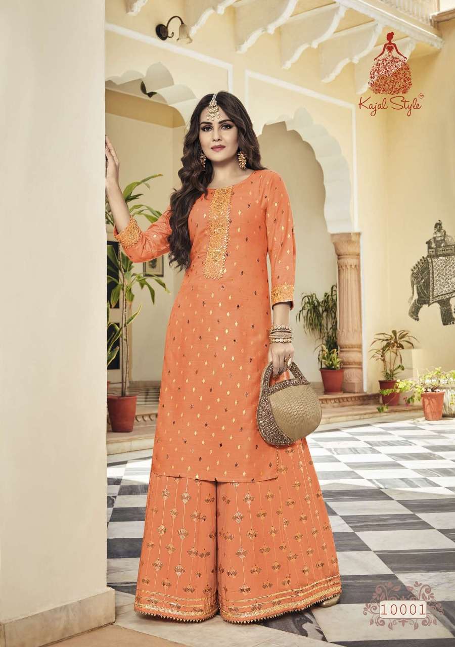 LABEL VOL-10 BY KAJAL STYLE 10001 TO 10010 SERIES BEAUTIFUL STYLISH FANCY COLORFUL CASUAL WEAR & ETHNIC WEAR RAYON KURTIS WITH BOTTOM AT WHOLESALE PRICE