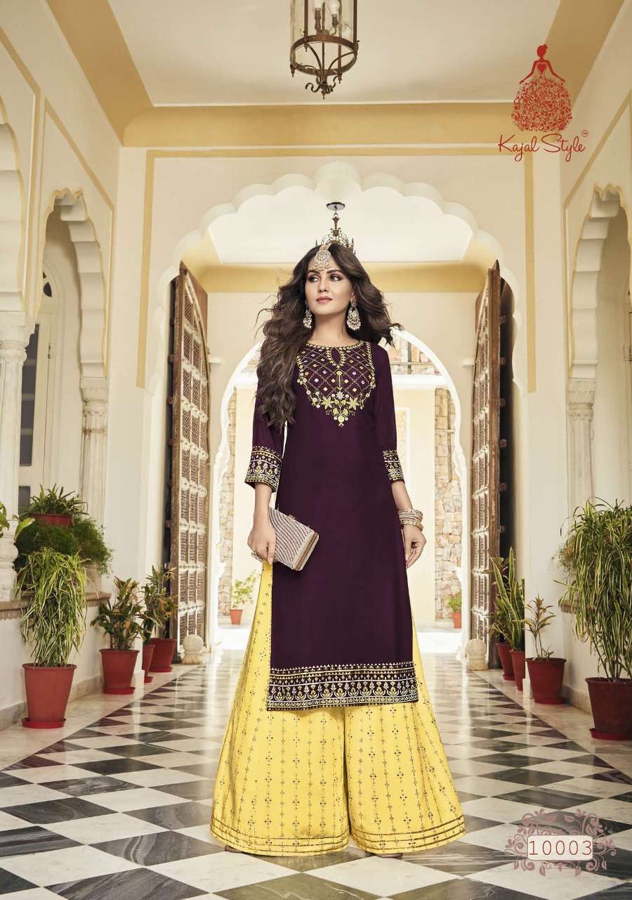 LABEL VOL-10 BY KAJAL STYLE 10001 TO 10010 SERIES BEAUTIFUL STYLISH FANCY COLORFUL CASUAL WEAR & ETHNIC WEAR RAYON KURTIS WITH BOTTOM AT WHOLESALE PRICE