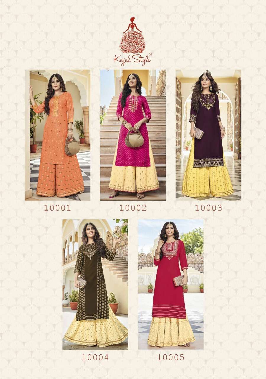 LABEL VOL-10 BY KAJAL STYLE 10001 TO 10010 SERIES BEAUTIFUL STYLISH FANCY COLORFUL CASUAL WEAR & ETHNIC WEAR RAYON KURTIS WITH BOTTOM AT WHOLESALE PRICE