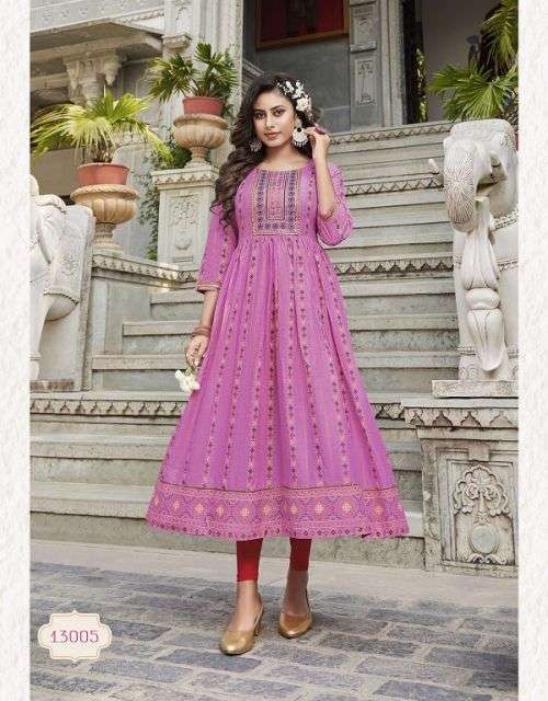 ETHNICITY VOL-13 BY DIYA TRENDS 13001 TO 13010 SERIES BEAUTIFUL SUITS COLORFUL STYLISH FANCY CASUAL WEAR & ETHNIC WEAR RAYON GOWN AT WHOLESALE PRICE