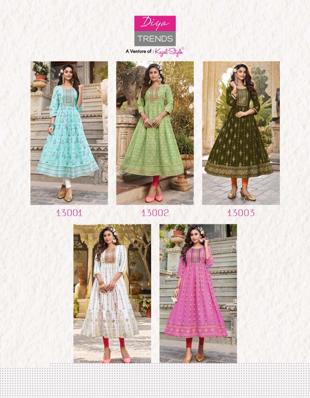 ETHNICITY VOL-13 BY DIYA TRENDS 13001 TO 13010 SERIES BEAUTIFUL SUITS COLORFUL STYLISH FANCY CASUAL WEAR & ETHNIC WEAR RAYON GOWN AT WHOLESALE PRICE