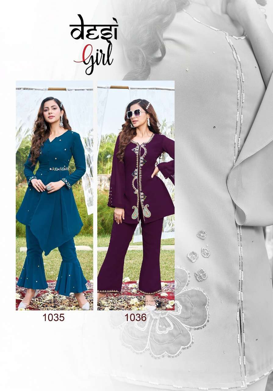 DESI GIRL BY PEHER 1032 TO 1036 SERIES BEAUTIFUL COLORFUL STYLISH FANCY CASUAL WEAR & READY TO WEAR GEORGETTE TOPS WITH BOTTOM AT WHOLESALE PRICE