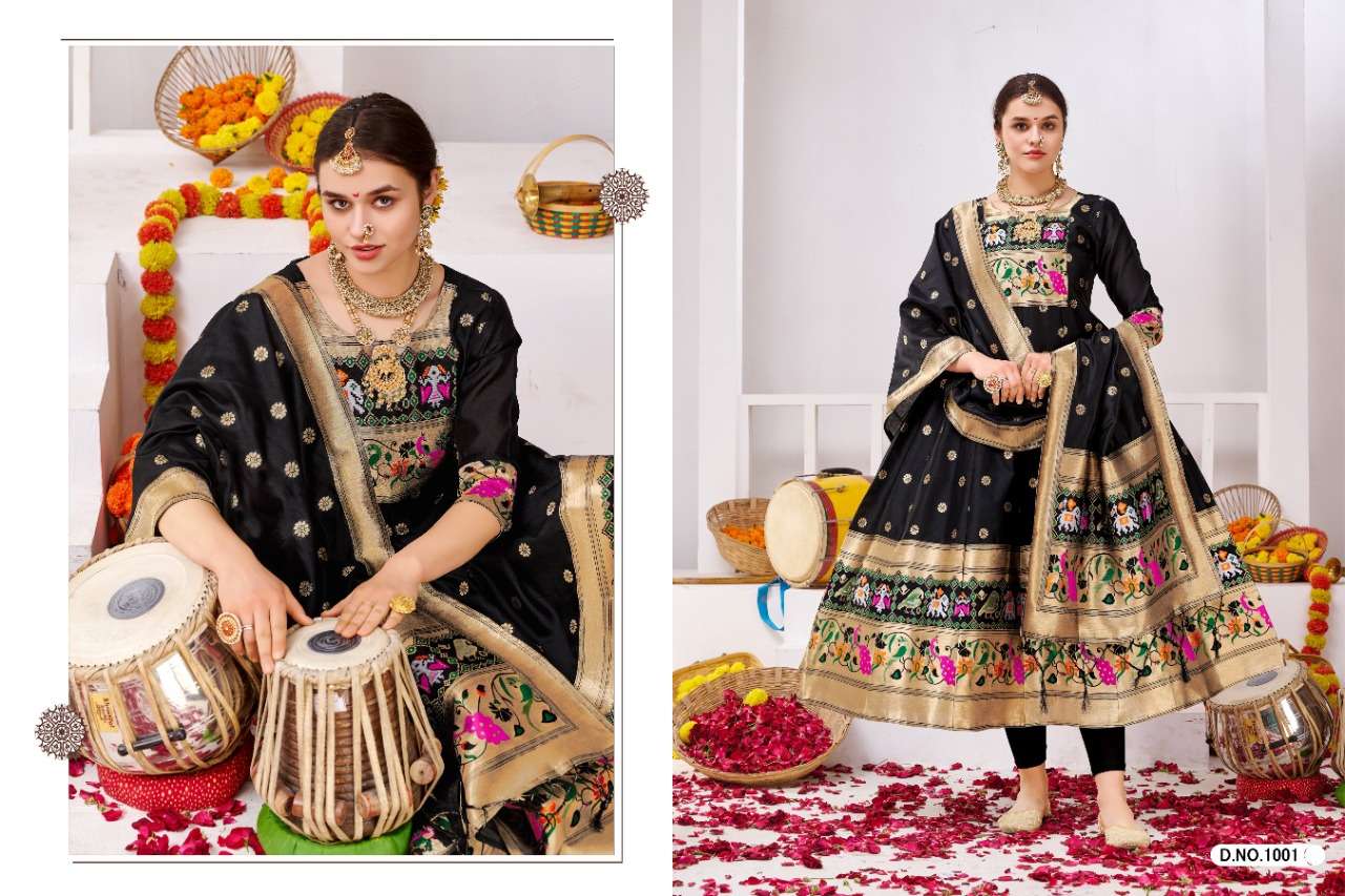 MUHURTHAM PAITHANI BY SMIT CREATION 1001 TO 1010 SERIES BEAUTIFUL SUITS COLORFUL STYLISH FANCY CASUAL WEAR & ETHNIC WEAR PURE TAPETA SILK GOWN WITH DUPATTA AT WHOLESALE PRICE