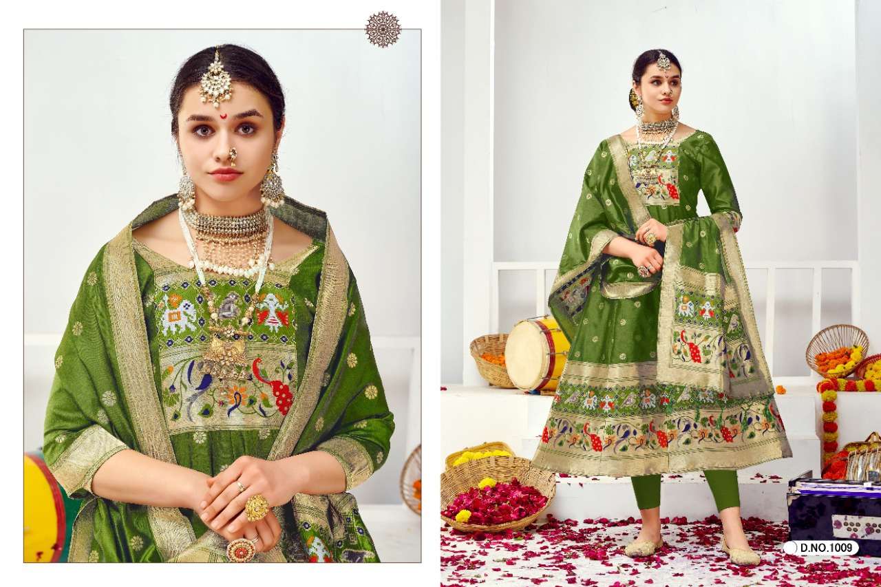 MUHURTHAM PAITHANI BY SMIT CREATION 1001 TO 1010 SERIES BEAUTIFUL SUITS COLORFUL STYLISH FANCY CASUAL WEAR & ETHNIC WEAR PURE TAPETA SILK GOWN WITH DUPATTA AT WHOLESALE PRICE