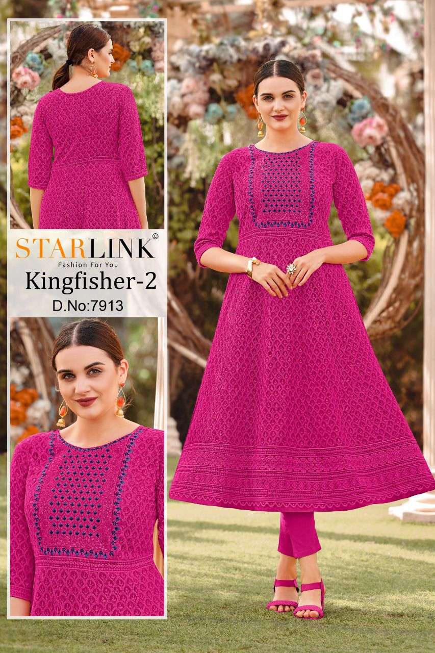 KINGFISHER VOL-2 BY STARLINK DESIGNER STYLISH FANCY COLORFUL BEAUTIFUL PARTY WEAR & ETHNIC WEAR COLLECTION RAYON KURTIS AT WHOLESALE PRICE