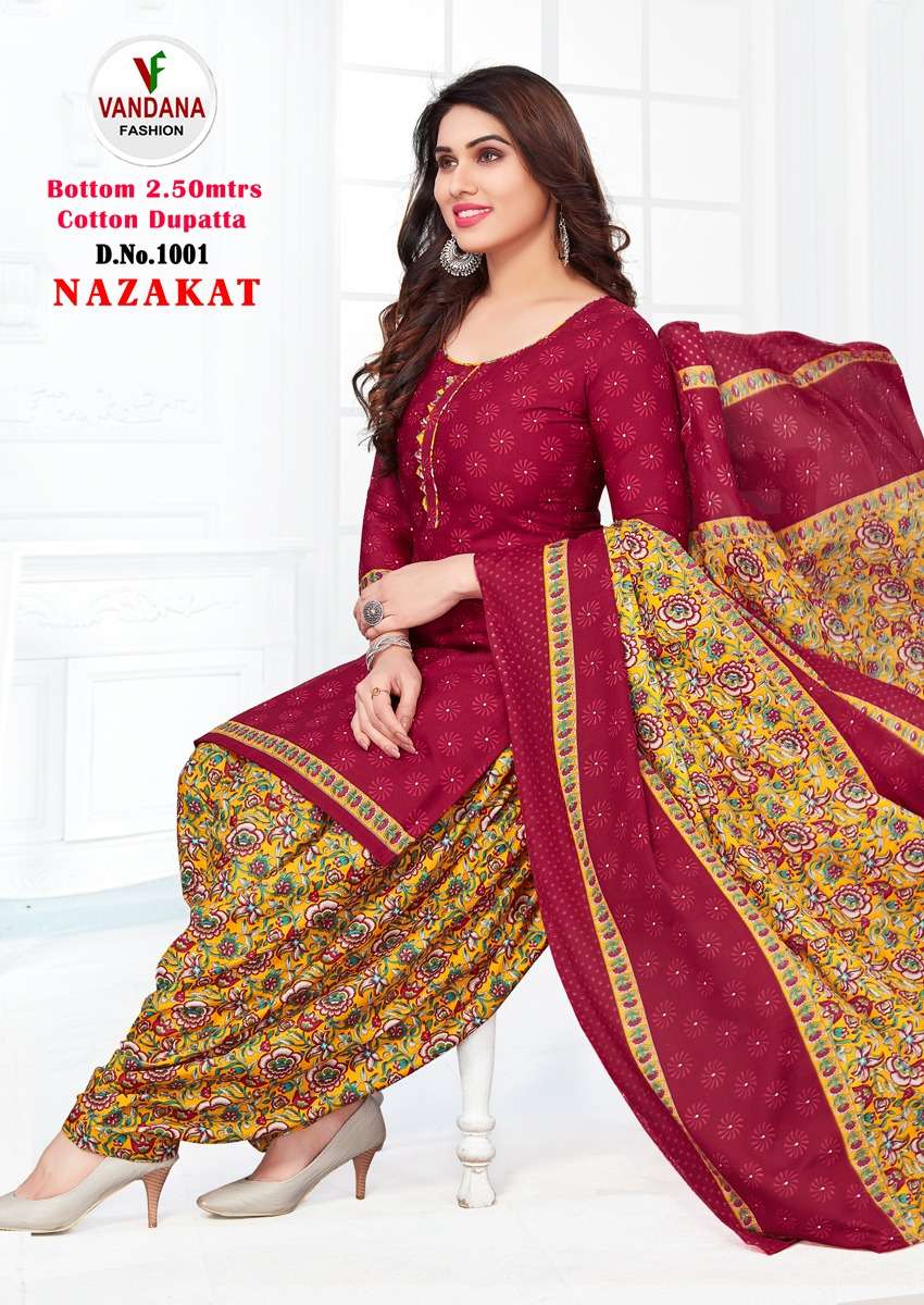 NAZAKAT BY VANDANA FASHION 1001 TO 1012 SERIES BEAUTIFUL SUITS COLORFUL STYLISH FANCY CASUAL WEAR & ETHNIC WEAR HEAVY COTTON PRINT DRESSES AT WHOLESALE PRICE