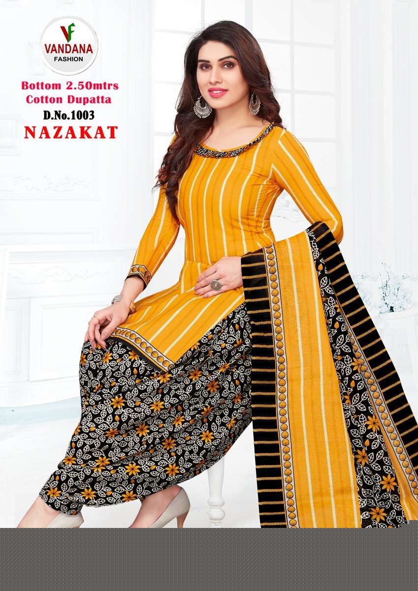 NAZAKAT BY VANDANA FASHION 1001 TO 1012 SERIES BEAUTIFUL SUITS COLORFUL STYLISH FANCY CASUAL WEAR & ETHNIC WEAR HEAVY COTTON PRINT DRESSES AT WHOLESALE PRICE