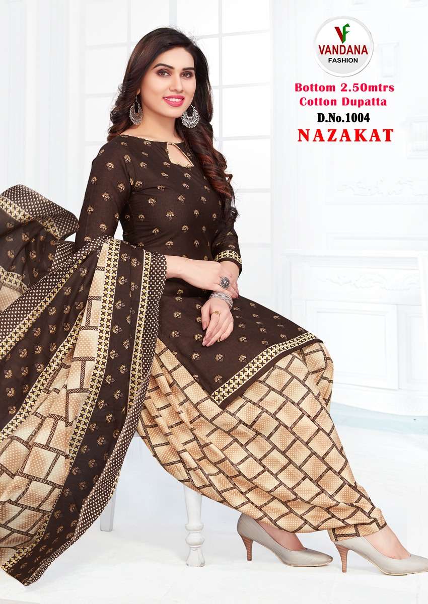 NAZAKAT BY VANDANA FASHION 1001 TO 1012 SERIES BEAUTIFUL SUITS COLORFUL STYLISH FANCY CASUAL WEAR & ETHNIC WEAR HEAVY COTTON PRINT DRESSES AT WHOLESALE PRICE