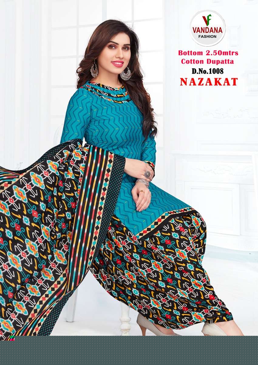 NAZAKAT BY VANDANA FASHION 1001 TO 1012 SERIES BEAUTIFUL SUITS COLORFUL STYLISH FANCY CASUAL WEAR & ETHNIC WEAR HEAVY COTTON PRINT DRESSES AT WHOLESALE PRICE