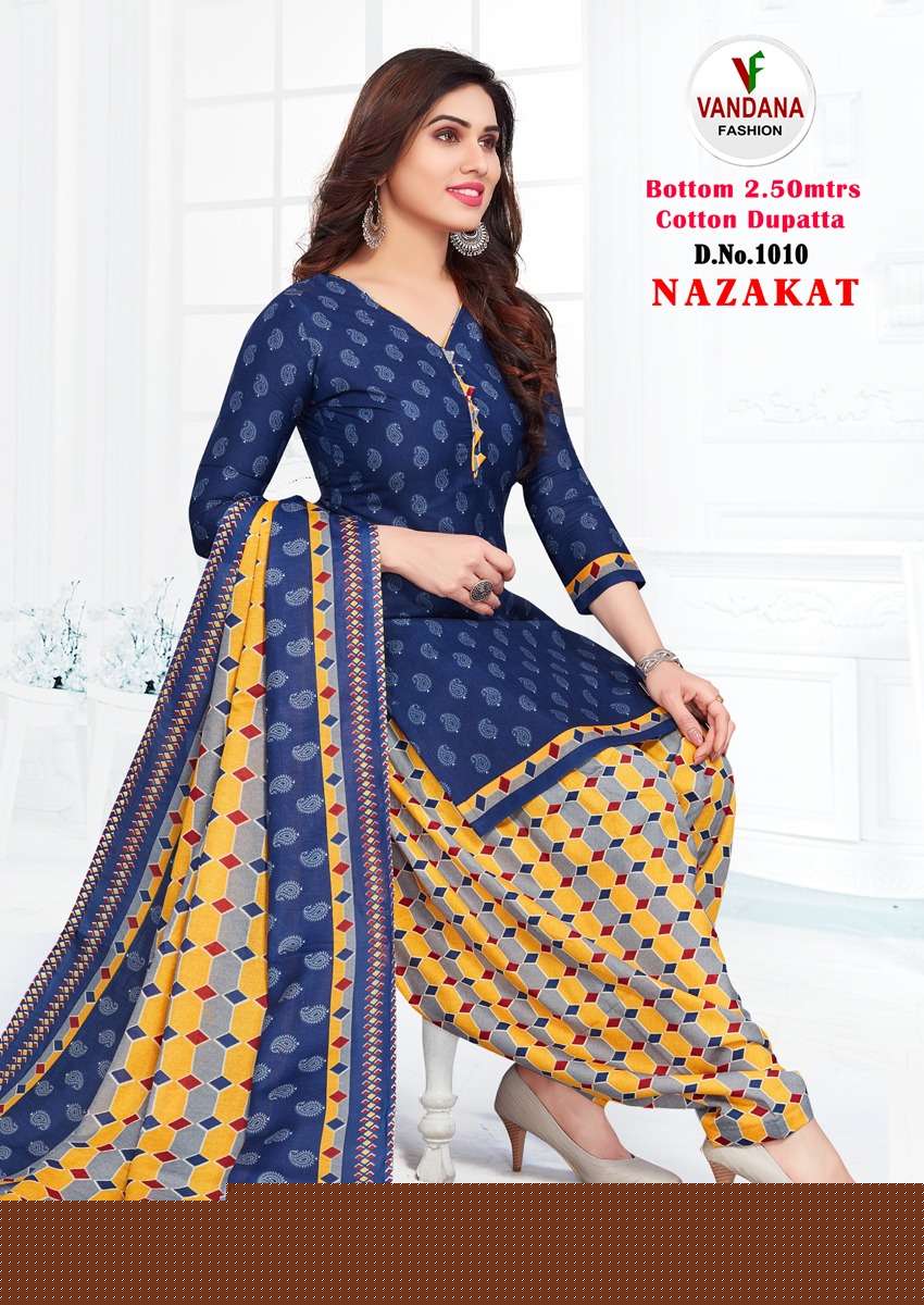 NAZAKAT BY VANDANA FASHION 1001 TO 1012 SERIES BEAUTIFUL SUITS COLORFUL STYLISH FANCY CASUAL WEAR & ETHNIC WEAR HEAVY COTTON PRINT DRESSES AT WHOLESALE PRICE