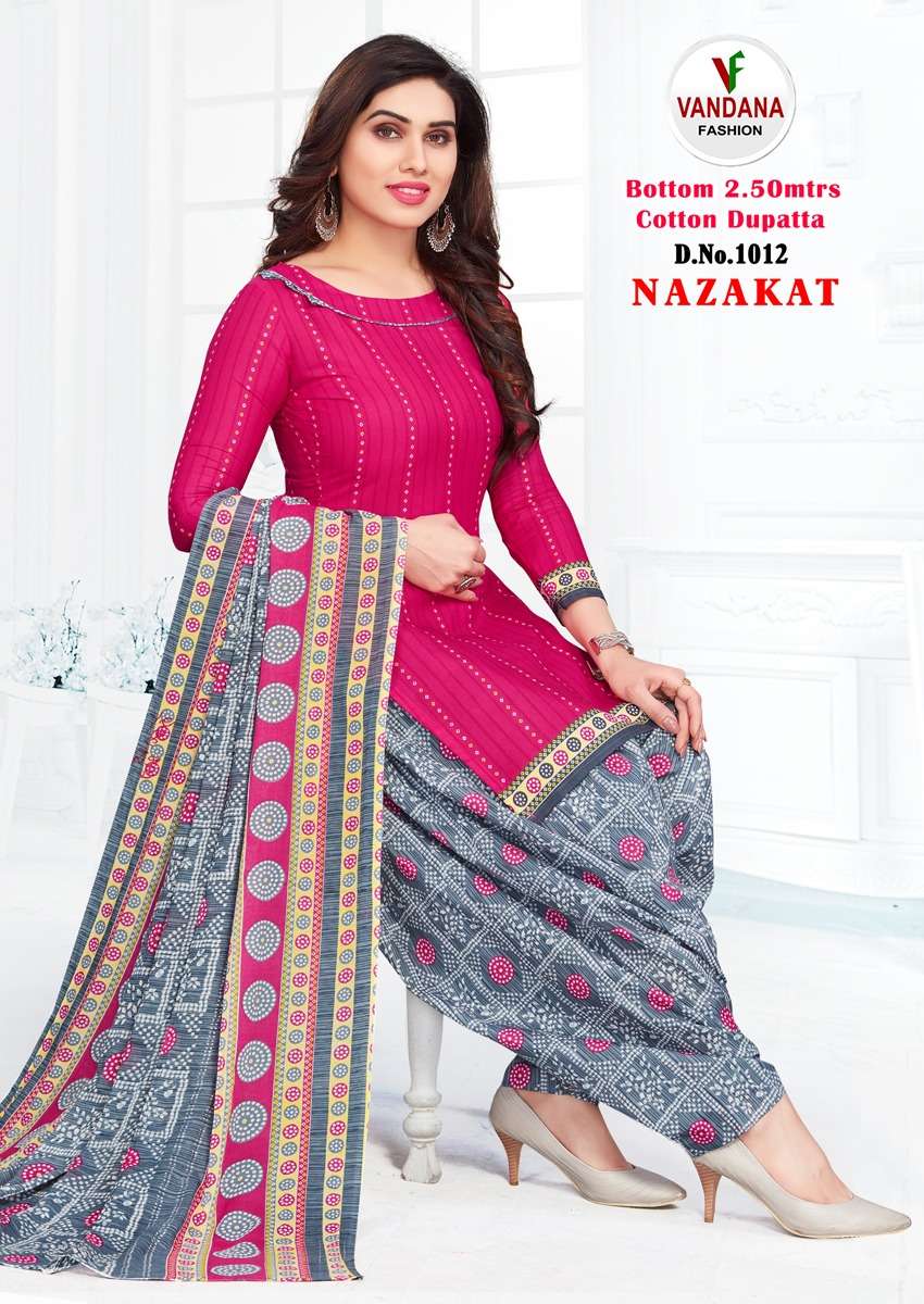 NAZAKAT BY VANDANA FASHION 1001 TO 1012 SERIES BEAUTIFUL SUITS COLORFUL STYLISH FANCY CASUAL WEAR & ETHNIC WEAR HEAVY COTTON PRINT DRESSES AT WHOLESALE PRICE