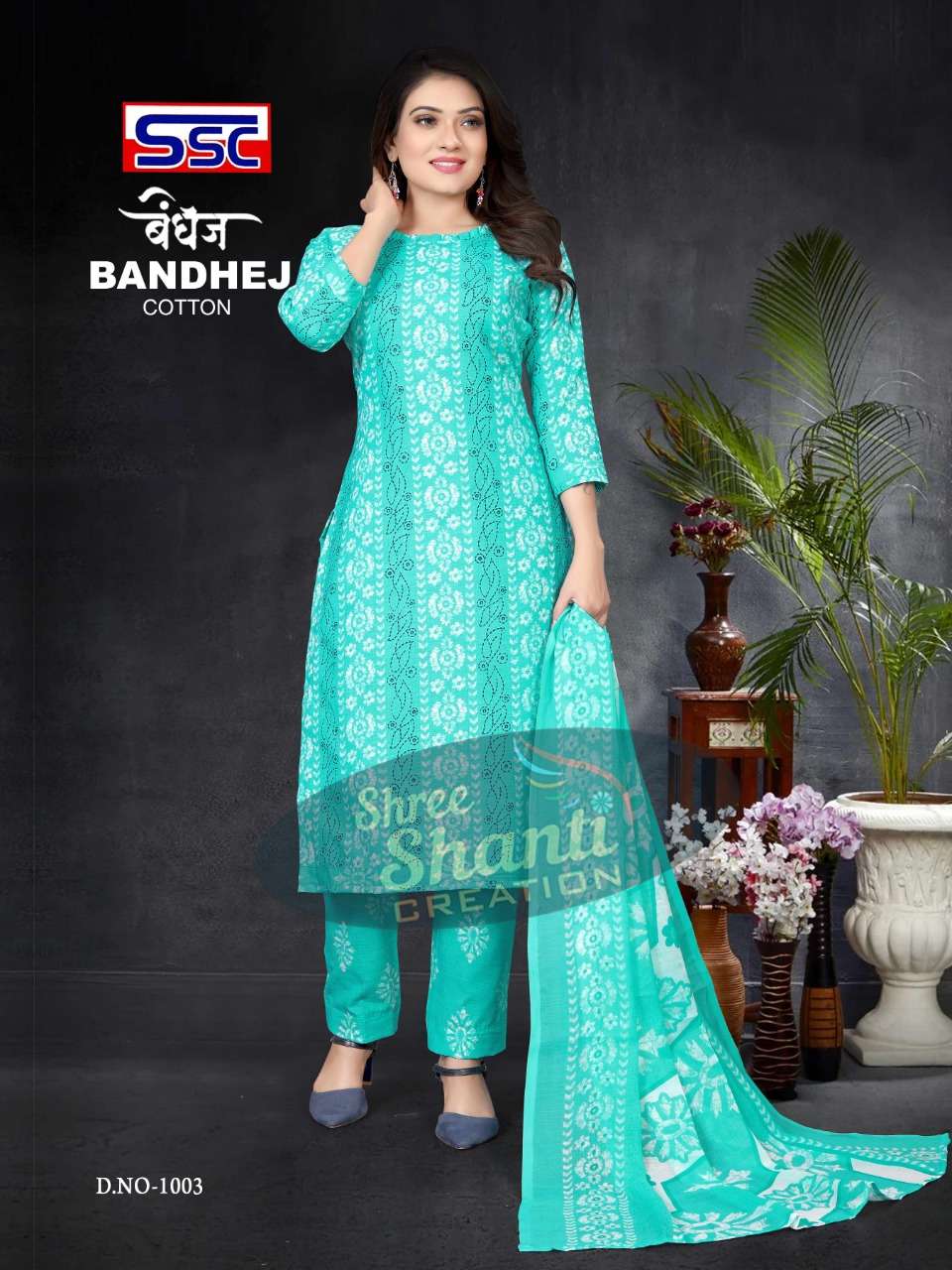 BANDHEJ BY SHREE SHANTI CREATION 1001 TO 1012 SERIES BEAUTIFUL SUITS COLORFUL STYLISH FANCY CASUAL WEAR & ETHNIC WEAR HEAVY COTTON PRINT DRESSES AT WHOLESALE PRICE