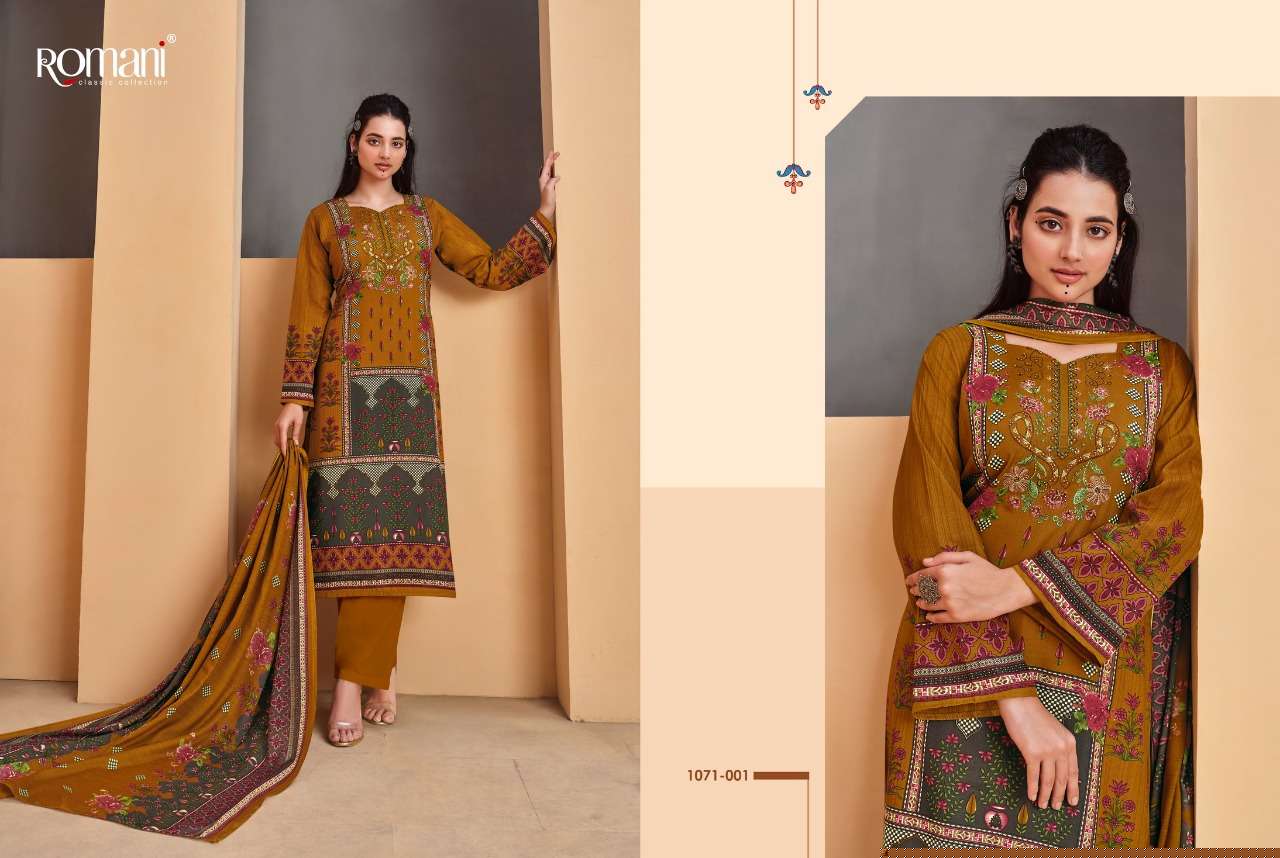 MAREENA VOL-8 BY ROMANI 1071-001 TO 1071-010 SERIES SUITS BEAUTIFUL FANCY COLORFUL STYLISH PARTY WEAR & OCCASIONAL WEAR SOFT COTTON PRINT DRESSES AT WHOLESALE PRICE
