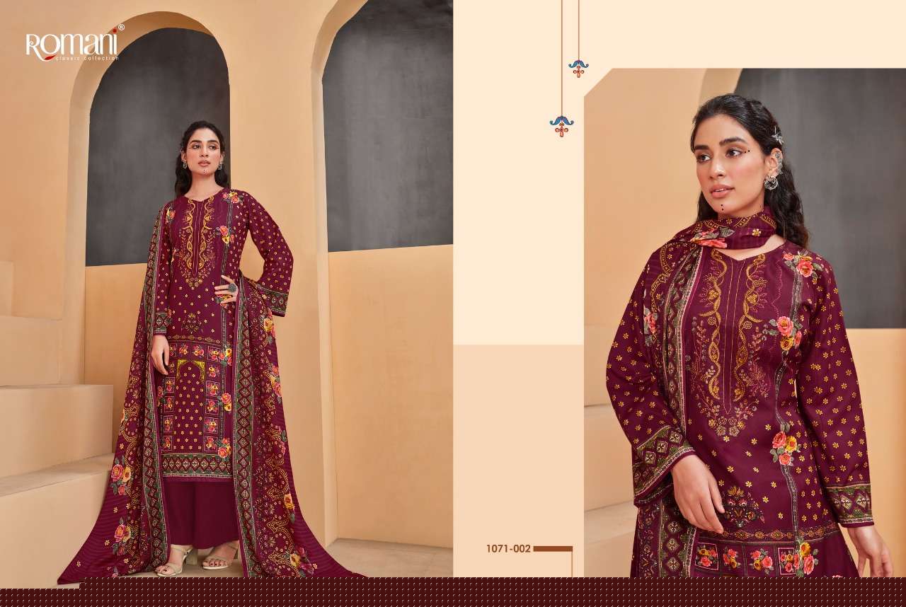 MAREENA VOL-8 BY ROMANI 1071-001 TO 1071-010 SERIES SUITS BEAUTIFUL FANCY COLORFUL STYLISH PARTY WEAR & OCCASIONAL WEAR SOFT COTTON PRINT DRESSES AT WHOLESALE PRICE