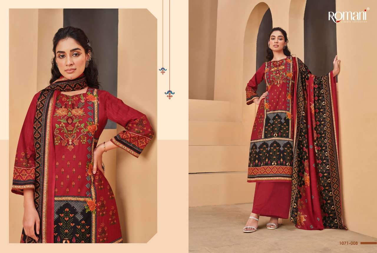 MAREENA VOL-8 BY ROMANI 1071-001 TO 1071-010 SERIES SUITS BEAUTIFUL FANCY COLORFUL STYLISH PARTY WEAR & OCCASIONAL WEAR SOFT COTTON PRINT DRESSES AT WHOLESALE PRICE