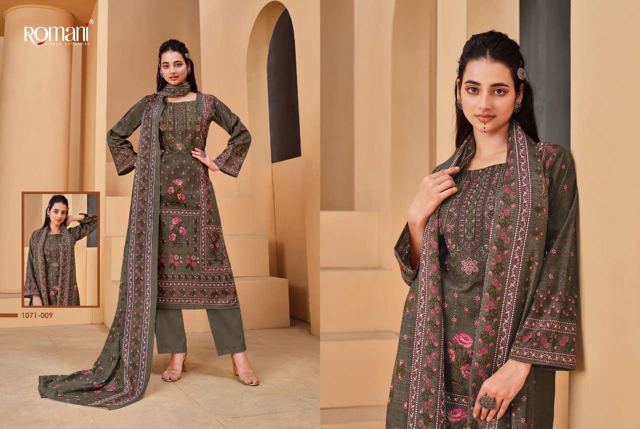 MAREENA VOL-8 BY ROMANI 1071-001 TO 1071-010 SERIES SUITS BEAUTIFUL FANCY COLORFUL STYLISH PARTY WEAR & OCCASIONAL WEAR SOFT COTTON PRINT DRESSES AT WHOLESALE PRICE