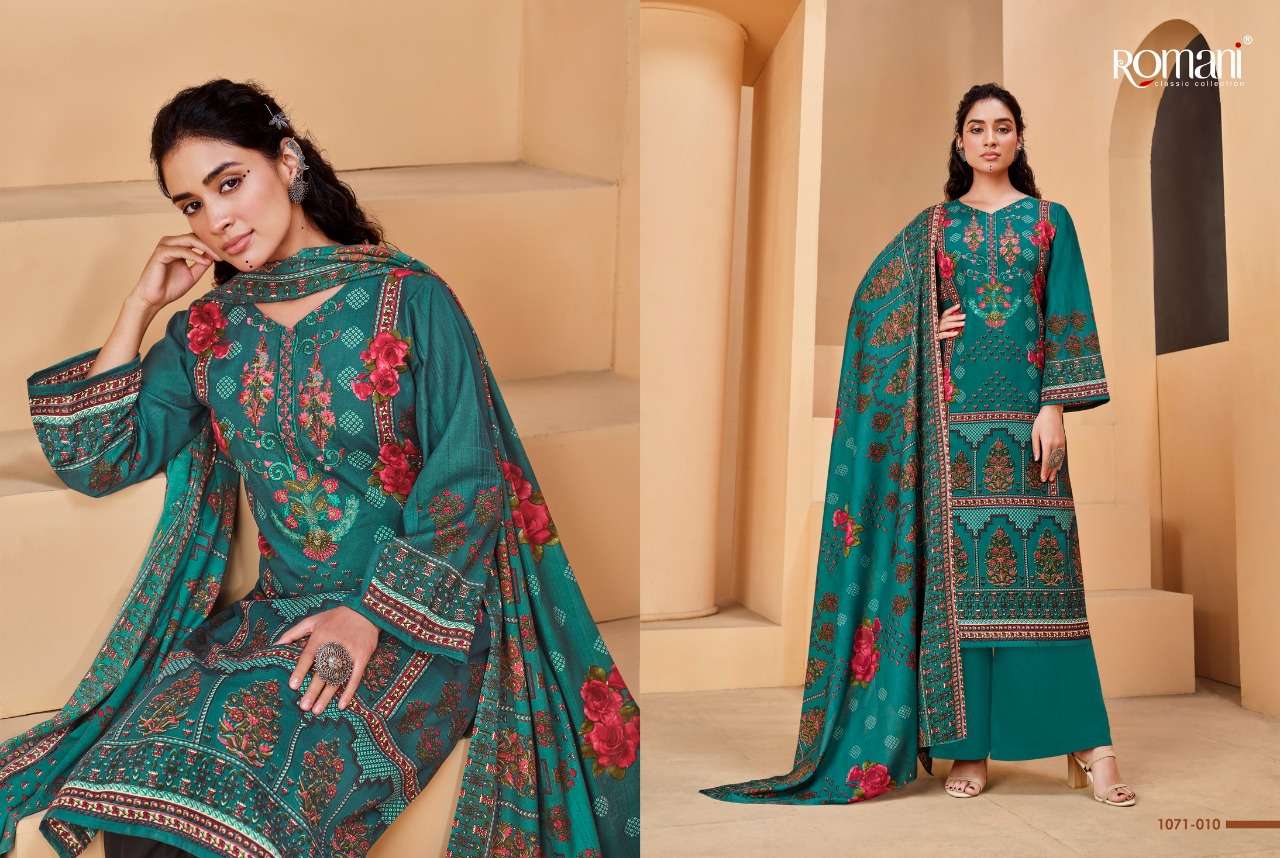 MAREENA VOL-8 BY ROMANI 1071-001 TO 1071-010 SERIES SUITS BEAUTIFUL FANCY COLORFUL STYLISH PARTY WEAR & OCCASIONAL WEAR SOFT COTTON PRINT DRESSES AT WHOLESALE PRICE