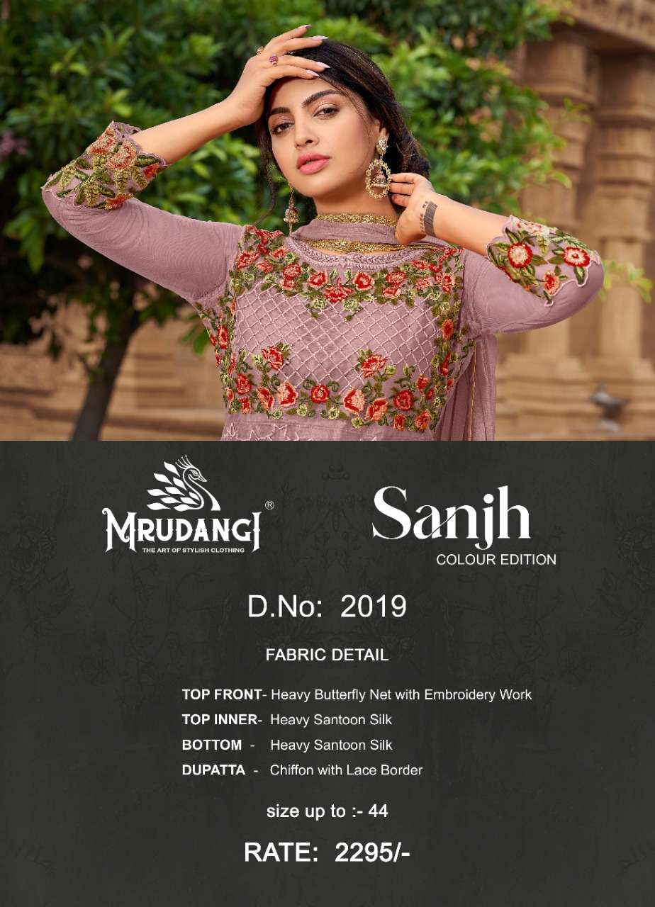 SANJH 2019 COLOURS BY MRUDANGI 2019 TO 2019-C SERIES BEAUTIFUL STYLISH ANARKALI SUITS FANCY COLORFUL CASUAL WEAR & ETHNIC WEAR & READY TO WEAR HEAVY BUTTERFLY NET EMBROIDERED DRESSES AT WHOLESALE PRICE