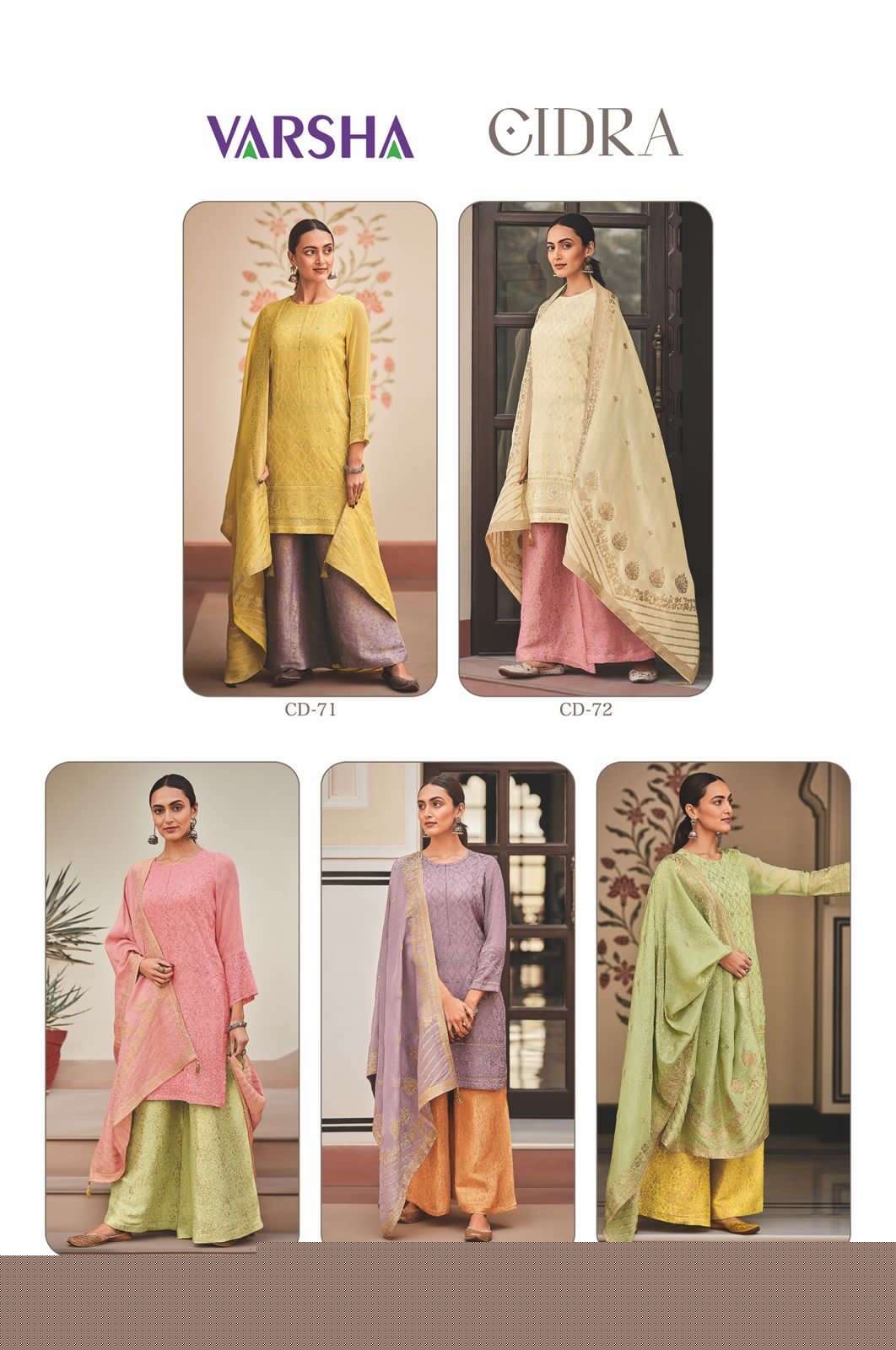 CIDRA BY VARSHA 71 TO 75 SERIES BEAUTIFUL SUITS COLORFUL STYLISH FANCY CASUAL WEAR & ETHNIC WEAR VISCOSE GEORGETTE DRESSES AT WHOLESALE PRICE