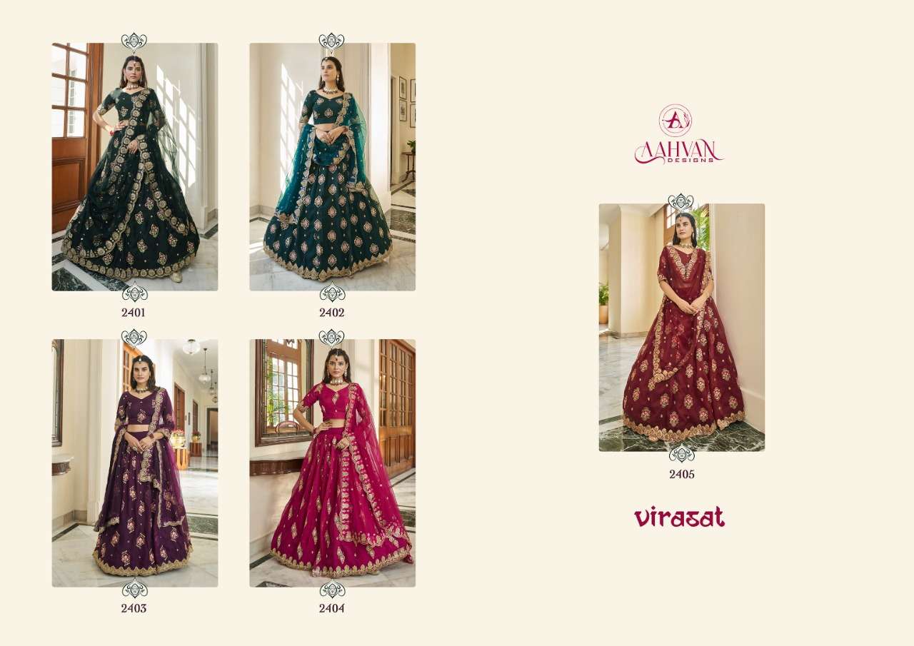 Virasat By Aahvan 2401 To 2405 Series Designer Beautiful Collection Occasional Wear & Party Wear Organza Lehengas At Wholesale Price
