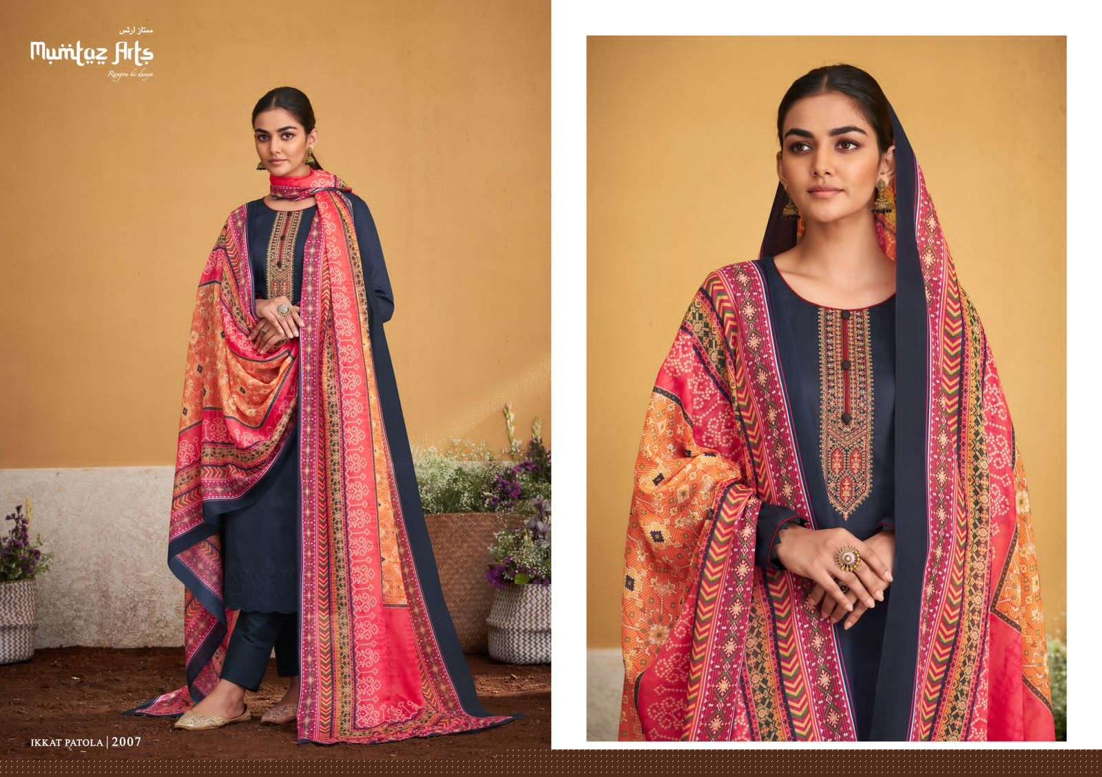 Ikkat Patola Vol-2 By Mumtaz Arts 2001 To 2007 Series Designer Festive Suits Collection Beautiful Stylish Fancy Colorful Party Wear & Occasional Wear Pure Jam Satin Embroidered Dresses At Wholesale Price