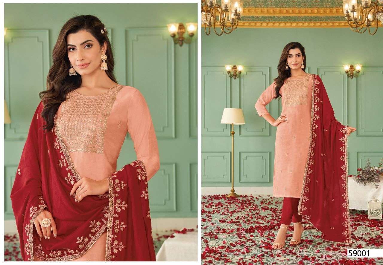 MIRAKI BY ARTIO 59001 TO 59006 SERIES BEAUTIFUL FESTIVE SUITS COLORFUL STYLISH FANCY CASUAL WEAR & ETHNIC WEAR SILK WITH WORK DRESSES AT WHOLESALE PRICE