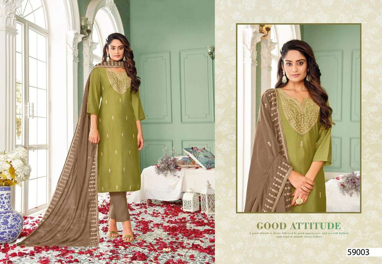 MIRAKI BY ARTIO 59001 TO 59006 SERIES BEAUTIFUL FESTIVE SUITS COLORFUL STYLISH FANCY CASUAL WEAR & ETHNIC WEAR SILK WITH WORK DRESSES AT WHOLESALE PRICE