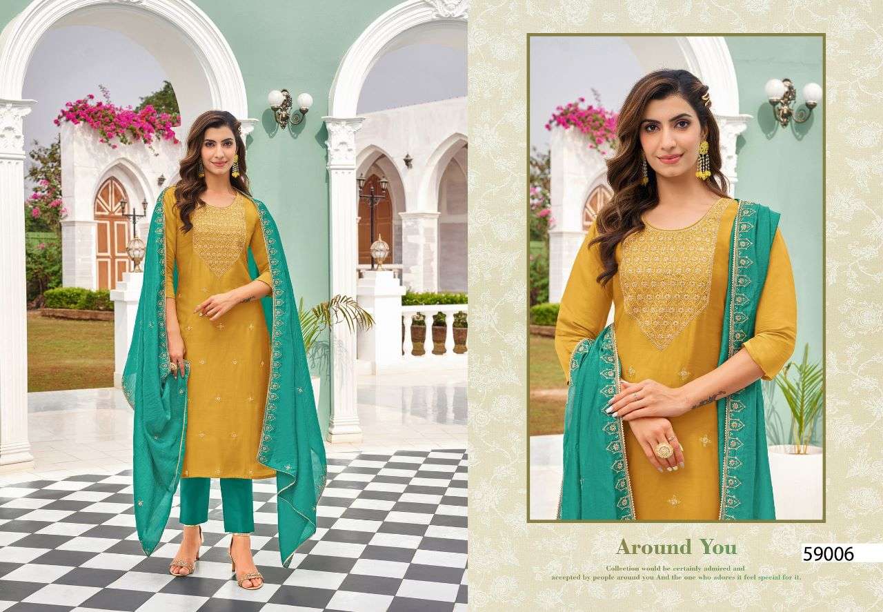MIRAKI BY ARTIO 59001 TO 59006 SERIES BEAUTIFUL FESTIVE SUITS COLORFUL STYLISH FANCY CASUAL WEAR & ETHNIC WEAR SILK WITH WORK DRESSES AT WHOLESALE PRICE