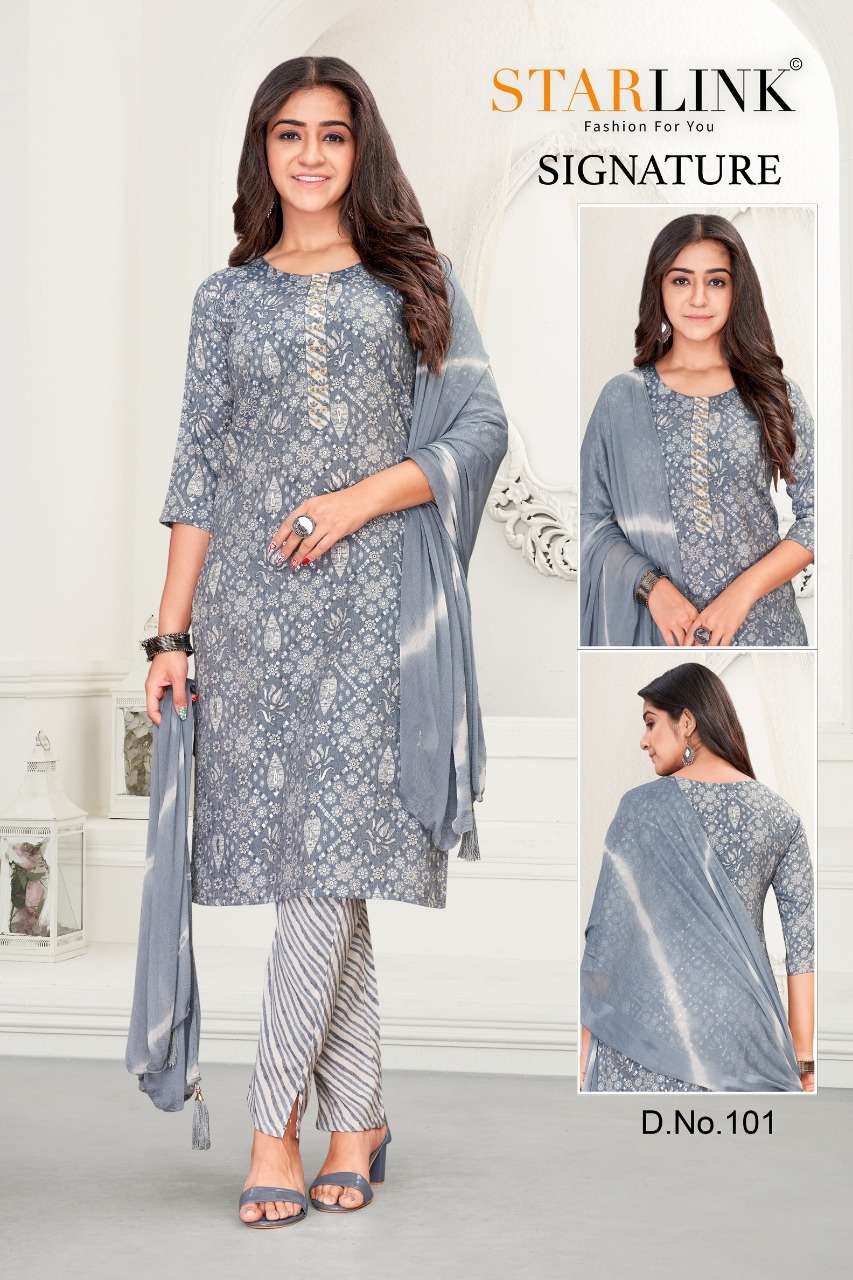 SIGNATURE BY STARLINK 101 TO 112 SERIES BEAUTIFUL FESTIVE SUITS COLORFUL STYLISH FANCY CASUAL WEAR & ETHNIC WEAR CAPSULE PRINT DRESSES AT WHOLESALE PRICE