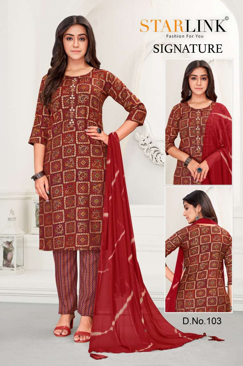 SIGNATURE BY STARLINK 101 TO 112 SERIES BEAUTIFUL FESTIVE SUITS COLORFUL STYLISH FANCY CASUAL WEAR & ETHNIC WEAR CAPSULE PRINT DRESSES AT WHOLESALE PRICE