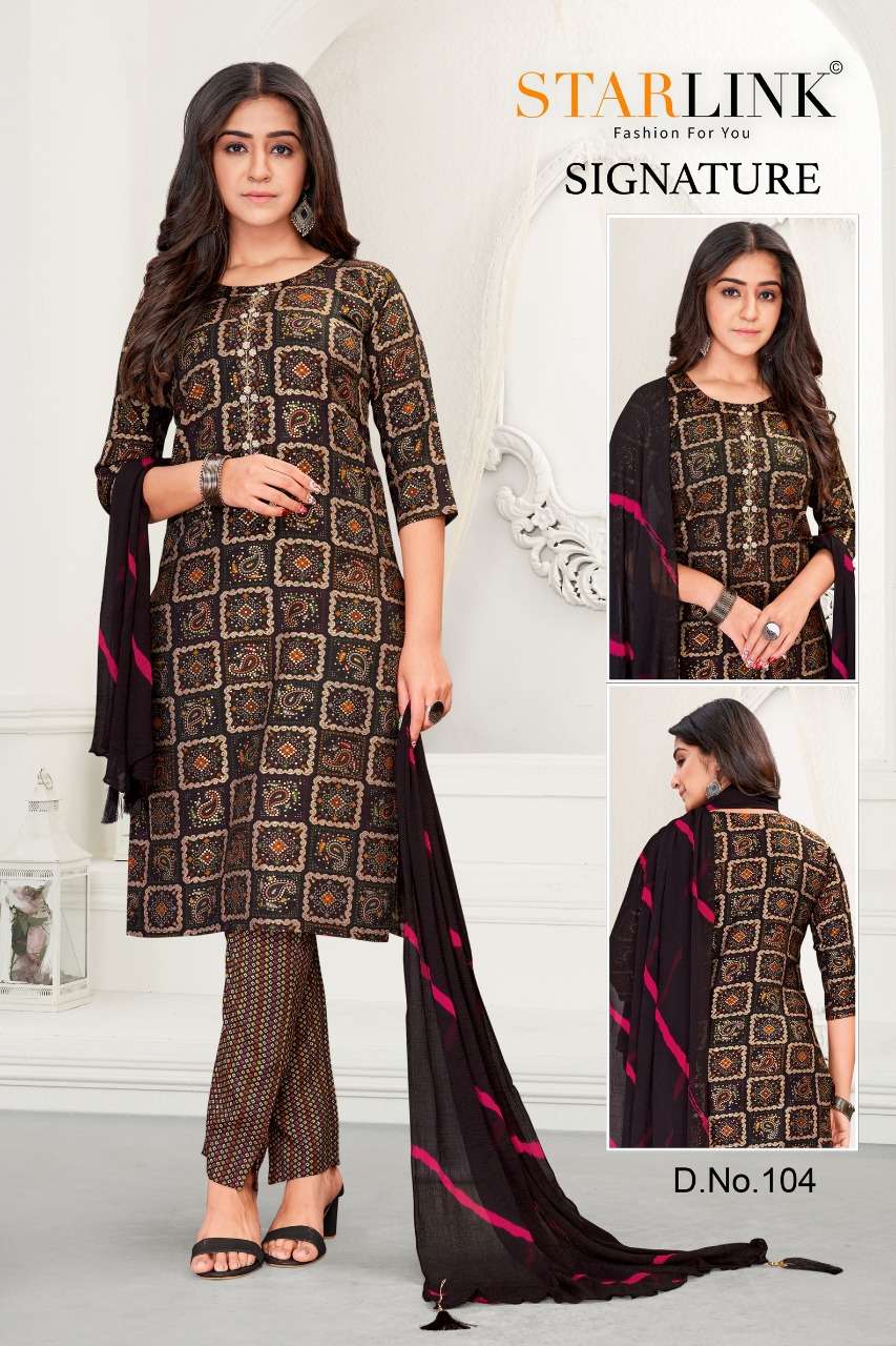 SIGNATURE BY STARLINK 101 TO 112 SERIES BEAUTIFUL FESTIVE SUITS COLORFUL STYLISH FANCY CASUAL WEAR & ETHNIC WEAR CAPSULE PRINT DRESSES AT WHOLESALE PRICE