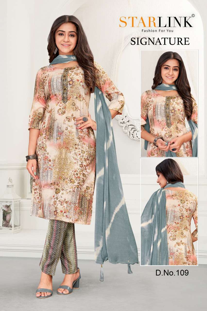 SIGNATURE BY STARLINK 101 TO 112 SERIES BEAUTIFUL FESTIVE SUITS COLORFUL STYLISH FANCY CASUAL WEAR & ETHNIC WEAR CAPSULE PRINT DRESSES AT WHOLESALE PRICE