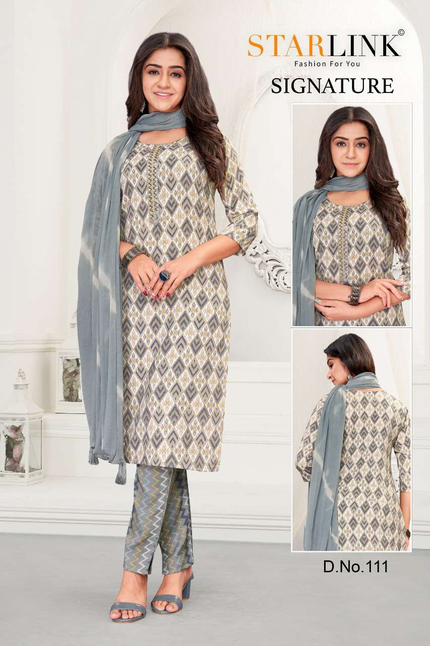 SIGNATURE BY STARLINK 101 TO 112 SERIES BEAUTIFUL FESTIVE SUITS COLORFUL STYLISH FANCY CASUAL WEAR & ETHNIC WEAR CAPSULE PRINT DRESSES AT WHOLESALE PRICE