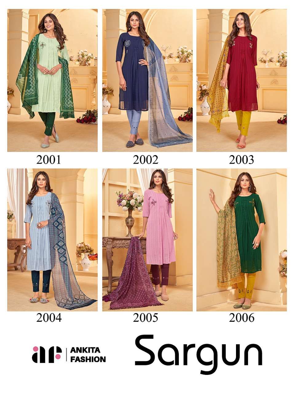SARGUN BY ANKITA FASHION 2001 TO 2006 SERIES BEAUTIFUL SUITS COLORFUL STYLISH FANCY CASUAL WEAR & ETHNIC WEAR GEORGETTE EMBROIDERED DRESSES AT WHOLESALE PRICE