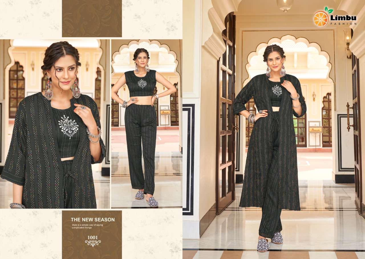 SARAG BY LIMBU FASHION 1001 TO 1005 SERIES BEAUTIFUL STYLISH FANCY COLORFUL CASUAL WEAR & ETHNIC WEAR DYBLE TOPS WITH BOTTOM AT WHOLESALE PRICE