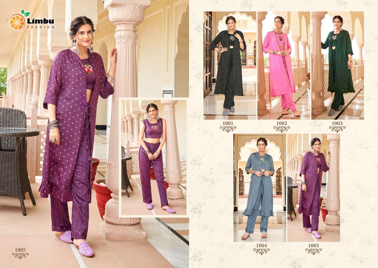 SARAG BY LIMBU FASHION 1001 TO 1005 SERIES BEAUTIFUL STYLISH FANCY COLORFUL CASUAL WEAR & ETHNIC WEAR DYBLE TOPS WITH BOTTOM AT WHOLESALE PRICE