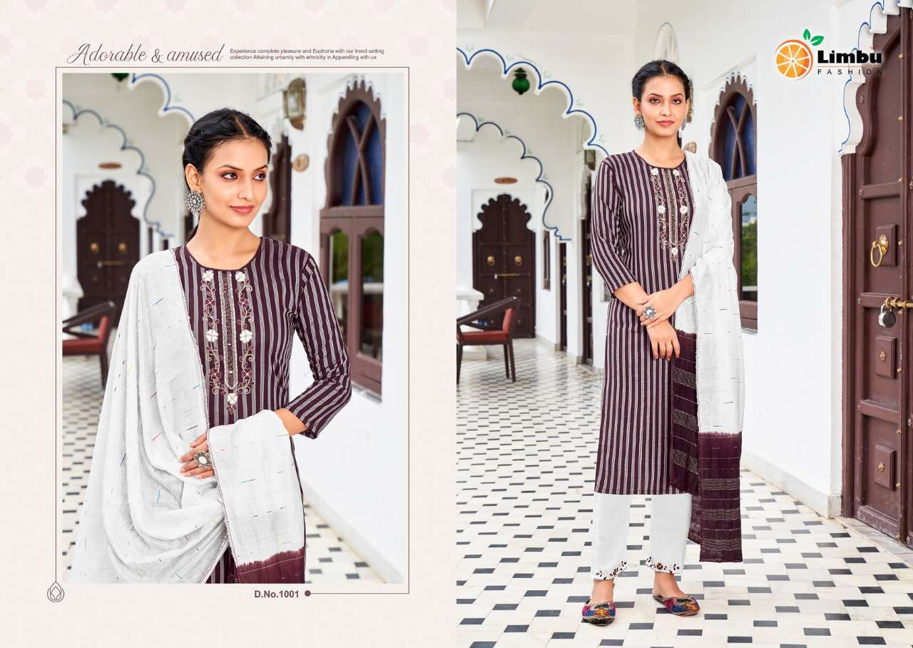 ARIANNA BY LIMBU FASHION 1001 TO 1007 SERIES BEAUTIFUL SUITS COLORFUL STYLISH FANCY CASUAL WEAR & ETHNIC WEAR CHINNON EMBROIDERED DRESSES AT WHOLESALE PRICE