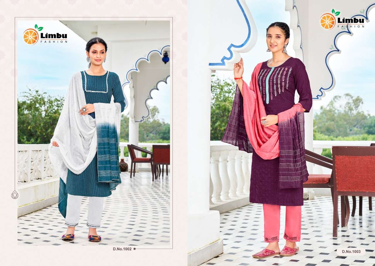 ARIANNA BY LIMBU FASHION 1001 TO 1007 SERIES BEAUTIFUL SUITS COLORFUL STYLISH FANCY CASUAL WEAR & ETHNIC WEAR CHINNON EMBROIDERED DRESSES AT WHOLESALE PRICE