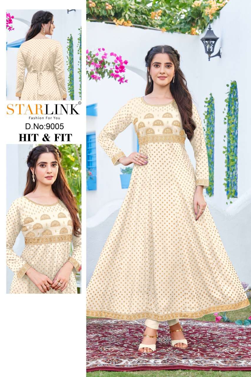 HIT AND FIT BY STARLINK 9001 TO 9012 SERIES BEAUTIFUL STYLISH FANCY COLORFUL CASUAL WEAR & ETHNIC WEAR RAYON SLUB PRINT GOWNS AT WHOLESALE PRICE