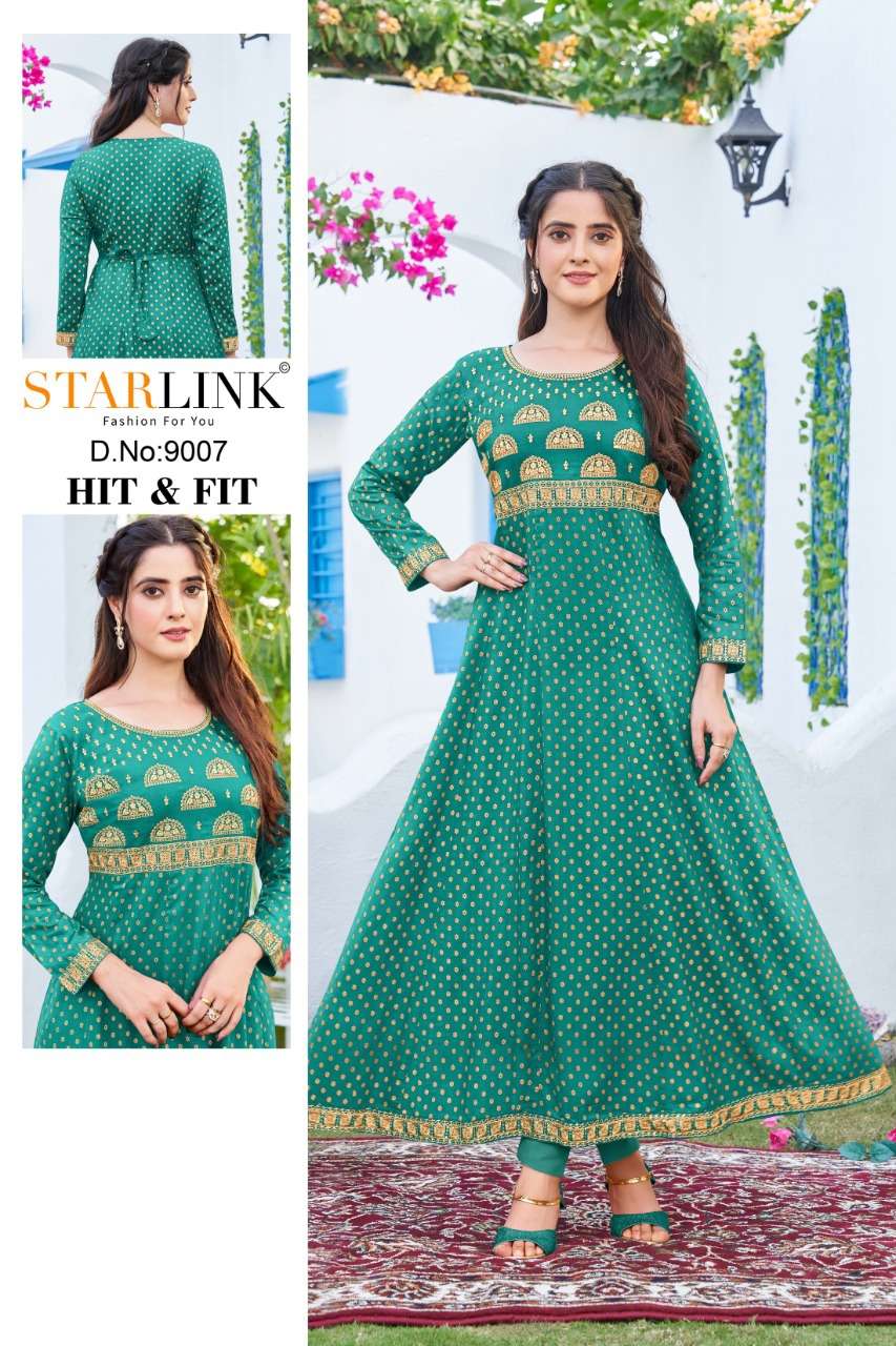 HIT AND FIT BY STARLINK 9001 TO 9012 SERIES BEAUTIFUL STYLISH FANCY COLORFUL CASUAL WEAR & ETHNIC WEAR RAYON SLUB PRINT GOWNS AT WHOLESALE PRICE