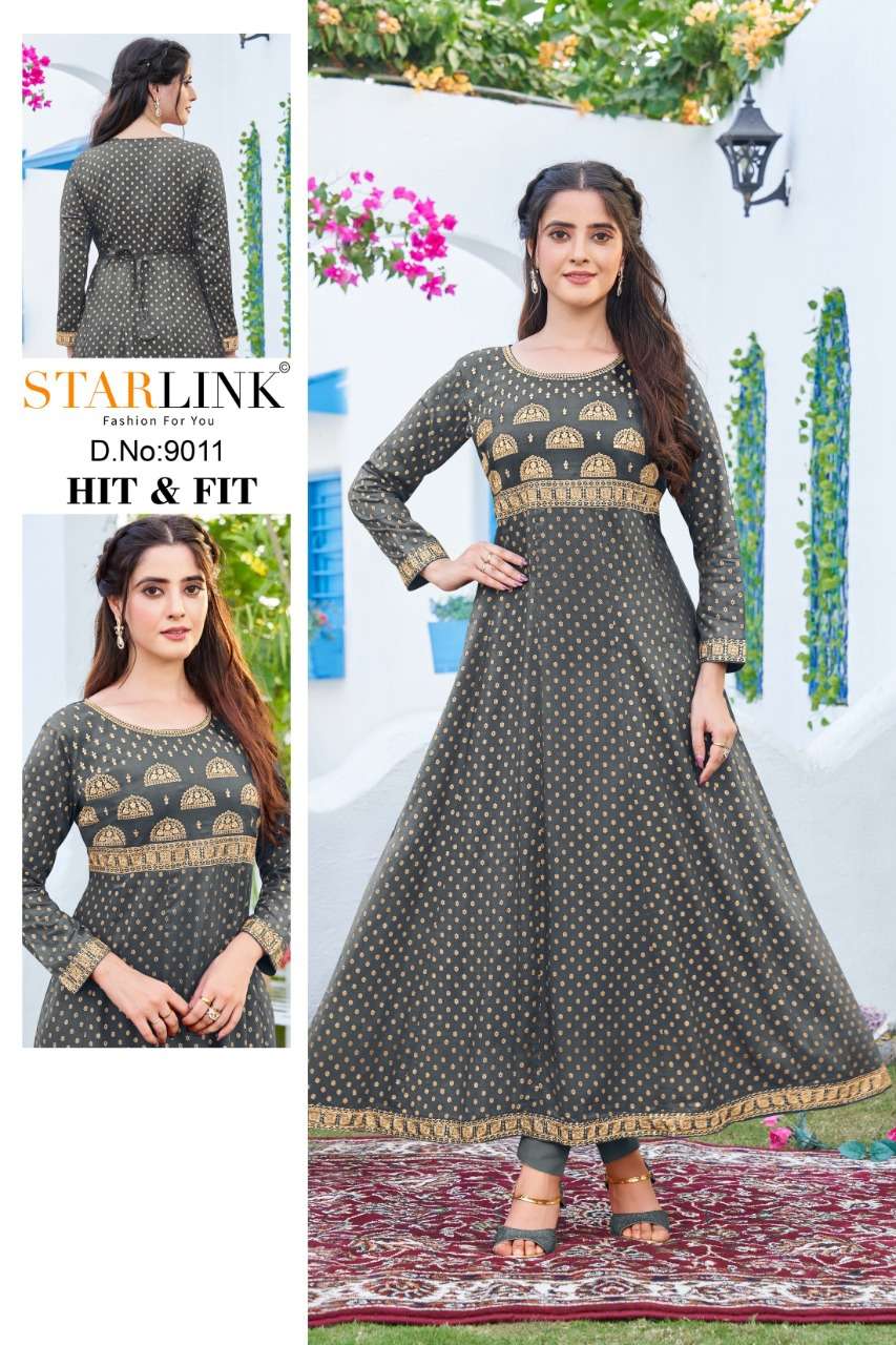 HIT AND FIT BY STARLINK 9001 TO 9012 SERIES BEAUTIFUL STYLISH FANCY COLORFUL CASUAL WEAR & ETHNIC WEAR RAYON SLUB PRINT GOWNS AT WHOLESALE PRICE