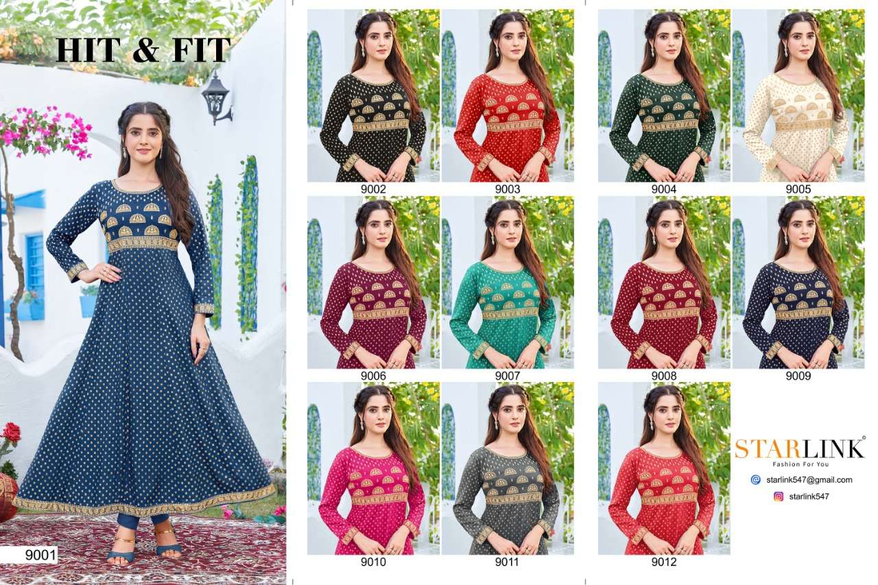 HIT AND FIT BY STARLINK 9001 TO 9012 SERIES BEAUTIFUL STYLISH FANCY COLORFUL CASUAL WEAR & ETHNIC WEAR RAYON SLUB PRINT GOWNS AT WHOLESALE PRICE