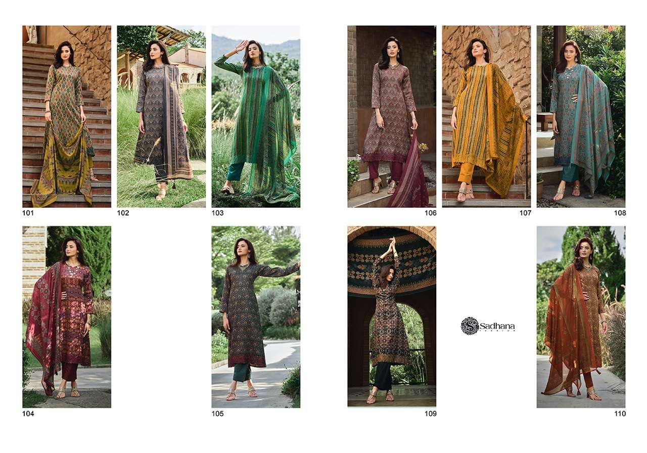 ELAN BY SADHANA FASHION 101 TO 110 SERIES BEAUTIFUL STYLISH SUITS FANCY COLORFUL CASUAL WEAR & ETHNIC WEAR & READY TO WEAR PURE JAM SILK EMBROIDERY DRESSES AT WHOLESALE PRICE