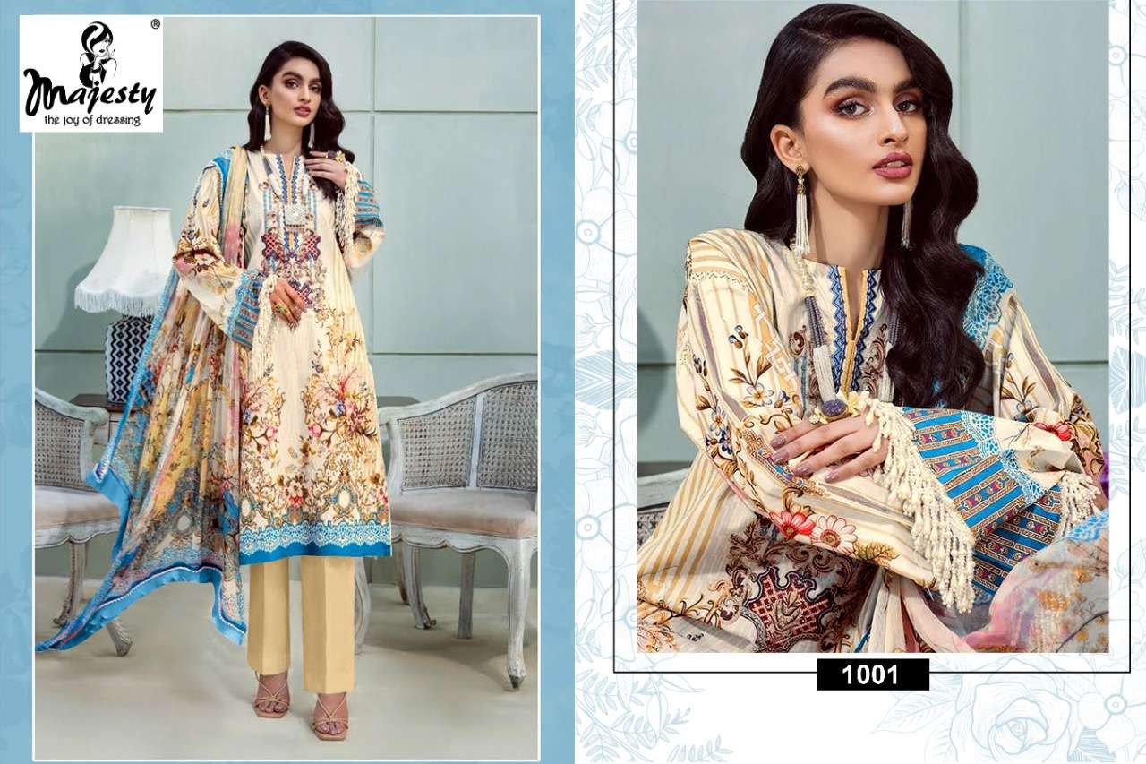 JADE BLISS BY MAJESTY 1001 TO 1006 SERIES BEAUTIFUL PAKISTANI SUITS COLORFUL STYLISH FANCY CASUAL WEAR & ETHNIC WEAR PURE COTTON DRESSES AT WHOLESALE PRICE