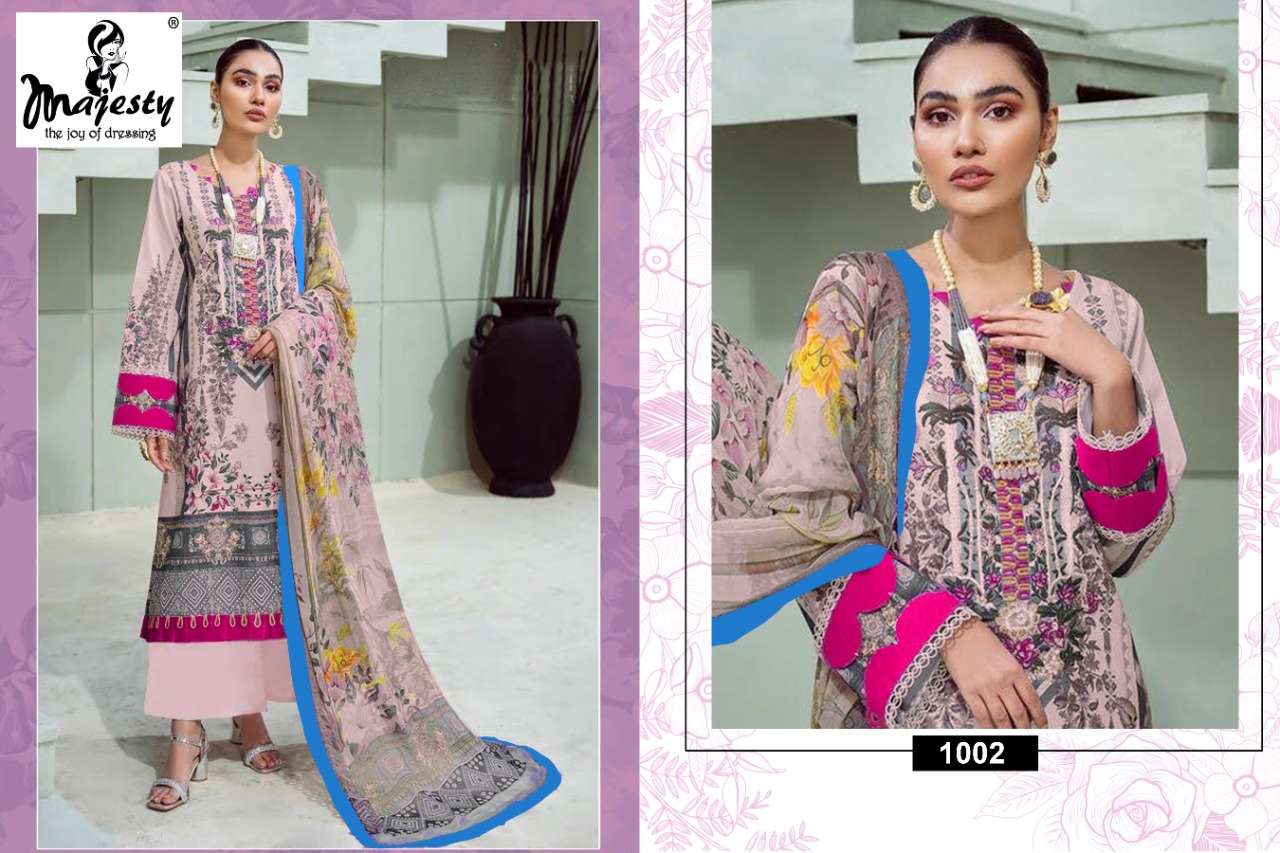 JADE BLISS BY MAJESTY 1001 TO 1006 SERIES BEAUTIFUL PAKISTANI SUITS COLORFUL STYLISH FANCY CASUAL WEAR & ETHNIC WEAR PURE COTTON DRESSES AT WHOLESALE PRICE