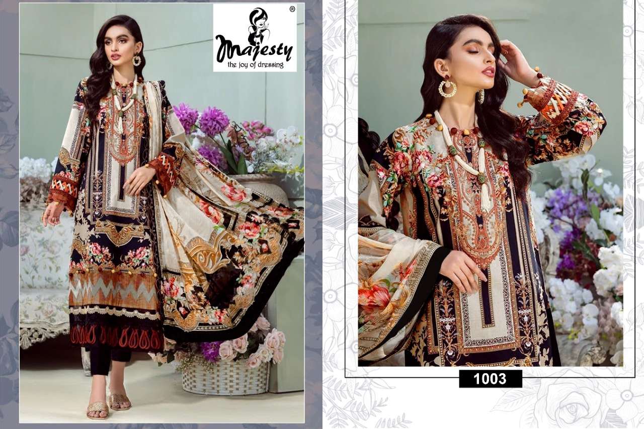JADE BLISS BY MAJESTY 1001 TO 1006 SERIES BEAUTIFUL PAKISTANI SUITS COLORFUL STYLISH FANCY CASUAL WEAR & ETHNIC WEAR PURE COTTON DRESSES AT WHOLESALE PRICE