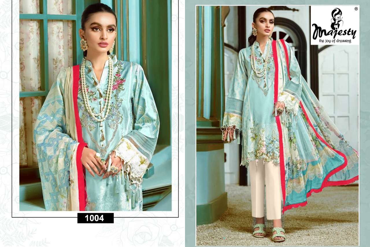 JADE BLISS BY MAJESTY 1001 TO 1006 SERIES BEAUTIFUL PAKISTANI SUITS COLORFUL STYLISH FANCY CASUAL WEAR & ETHNIC WEAR PURE COTTON DRESSES AT WHOLESALE PRICE