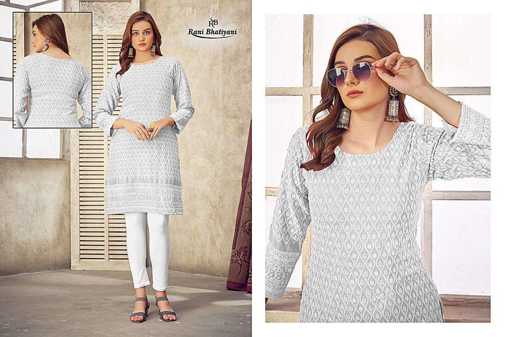 CHIKANKUDI BY RANI BHATIYANI 01 TO 08 SERIES DESIGNER STYLISH FANCY COLORFUL BEAUTIFUL PARTY WEAR & ETHNIC WEAR COLLECTION RAYON KURTIS AT WHOLESALE PRICE