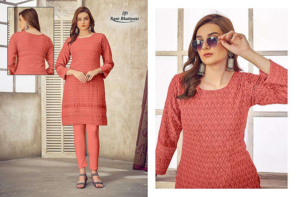 CHIKANKUDI BY RANI BHATIYANI 01 TO 08 SERIES DESIGNER STYLISH FANCY COLORFUL BEAUTIFUL PARTY WEAR & ETHNIC WEAR COLLECTION RAYON KURTIS AT WHOLESALE PRICE